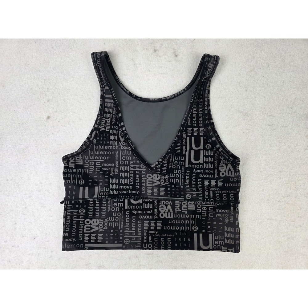 Lululemon Women's 6? Power Pivot Everlux Tank Top Crop Motif Manifesto Black Run